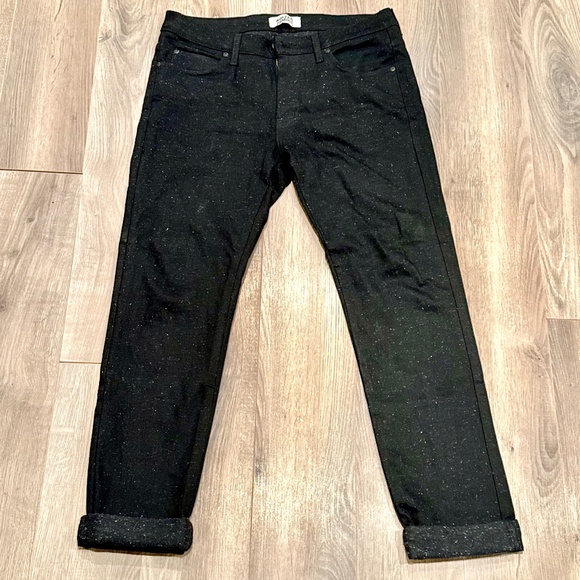 Naked and Famous raw denim in black w marled white dots, size 34 - Picture 2 of 9
